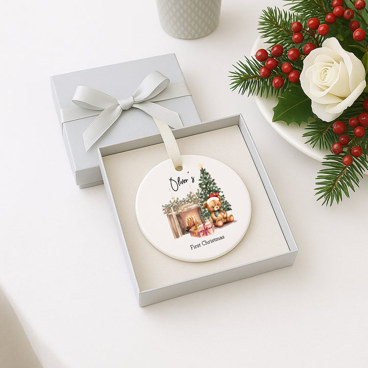 Personalised My First Christmas Teddy Bear Ceramic Tree Ornament