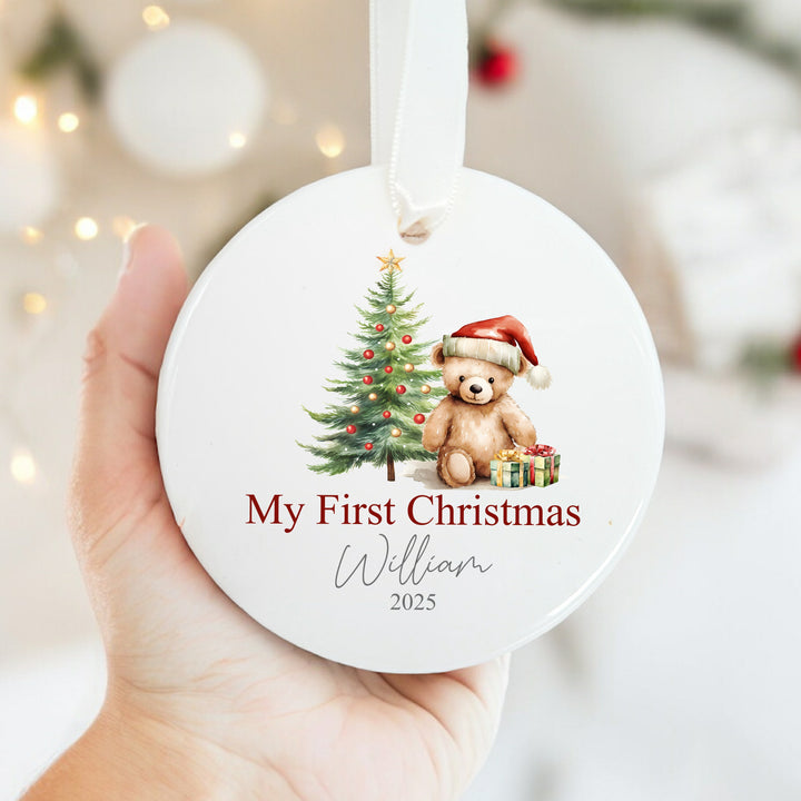 Personalised My First Christmas Red Teddy Ceramic Ornament