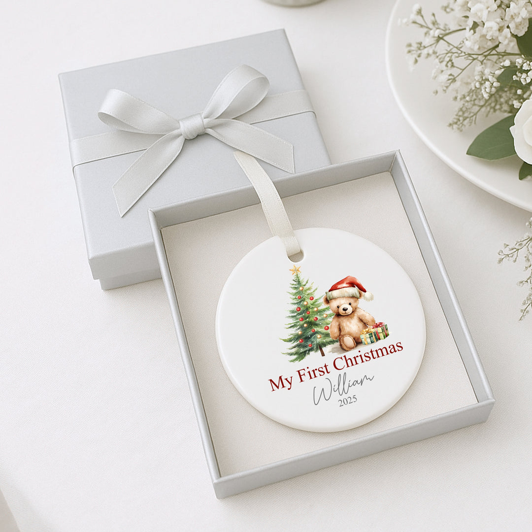 Personalised My First Christmas Red Teddy Ceramic Ornament