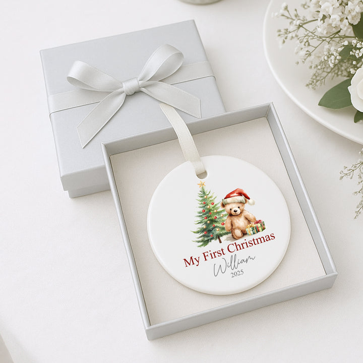 Personalised My First Christmas Red Teddy Ceramic Ornament