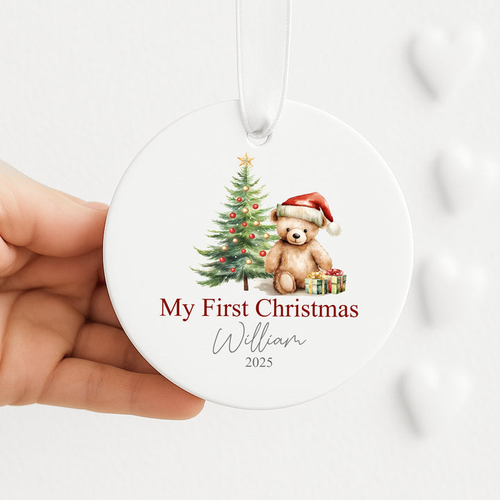 Personalised My First Christmas Red Teddy Ceramic Ornament