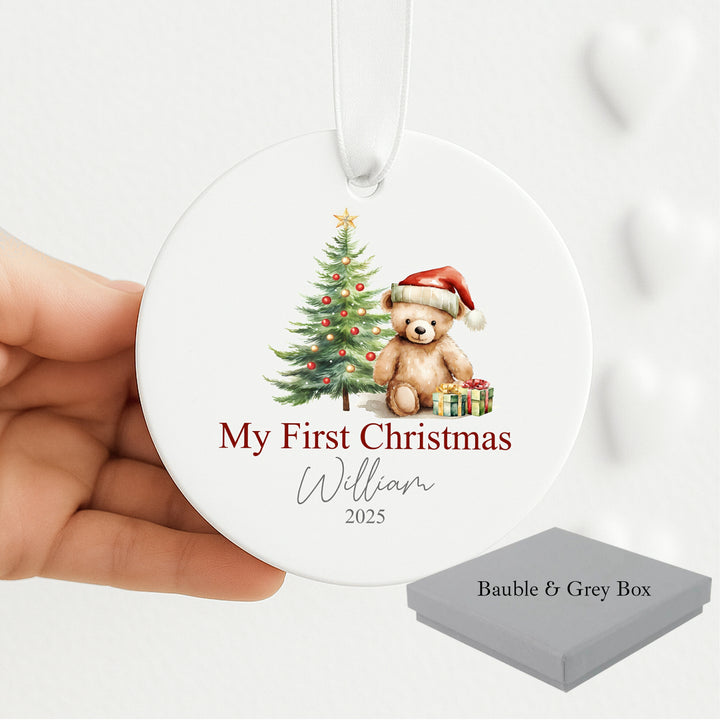 Personalised My First Christmas Red Teddy Ceramic Ornament