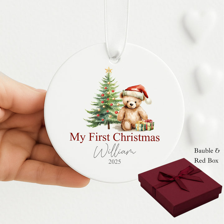 Personalised My First Christmas Red Teddy Ceramic Ornament