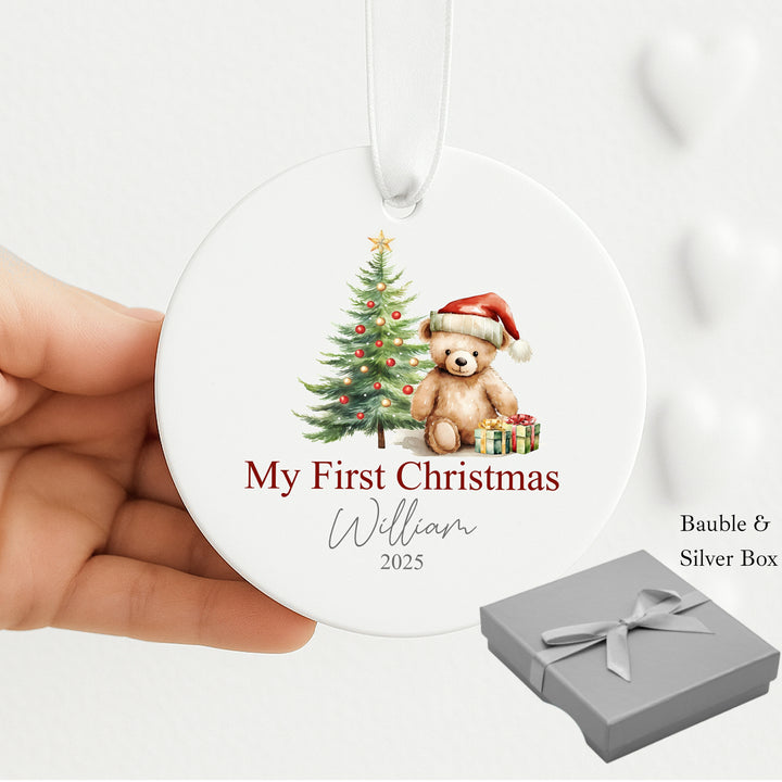 Personalised My First Christmas Red Teddy Ceramic Ornament