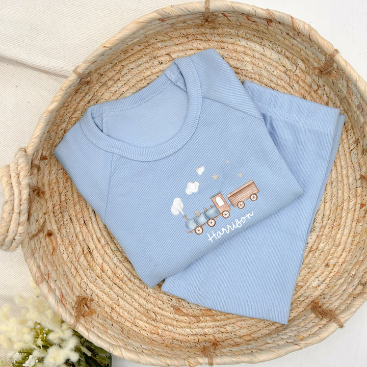 Personalised Train Ribbed Shorts Set