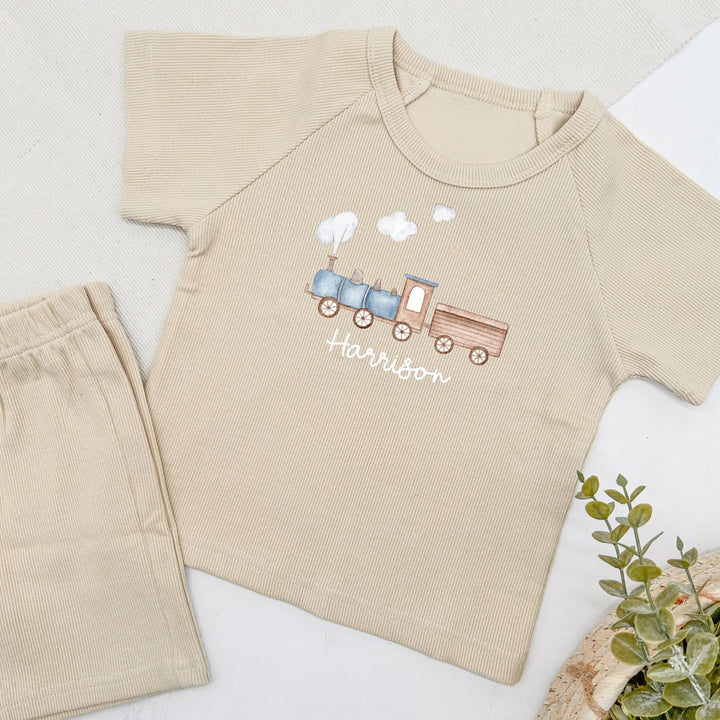 Personalised Train Ribbed Shorts Set