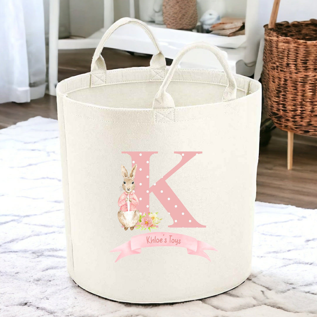 Personalised Pink Spotty Rabbit Toy Tub