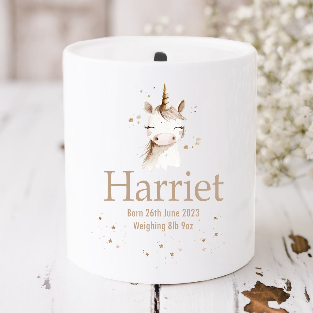 Personalised Unicorn Ceramic Money Box