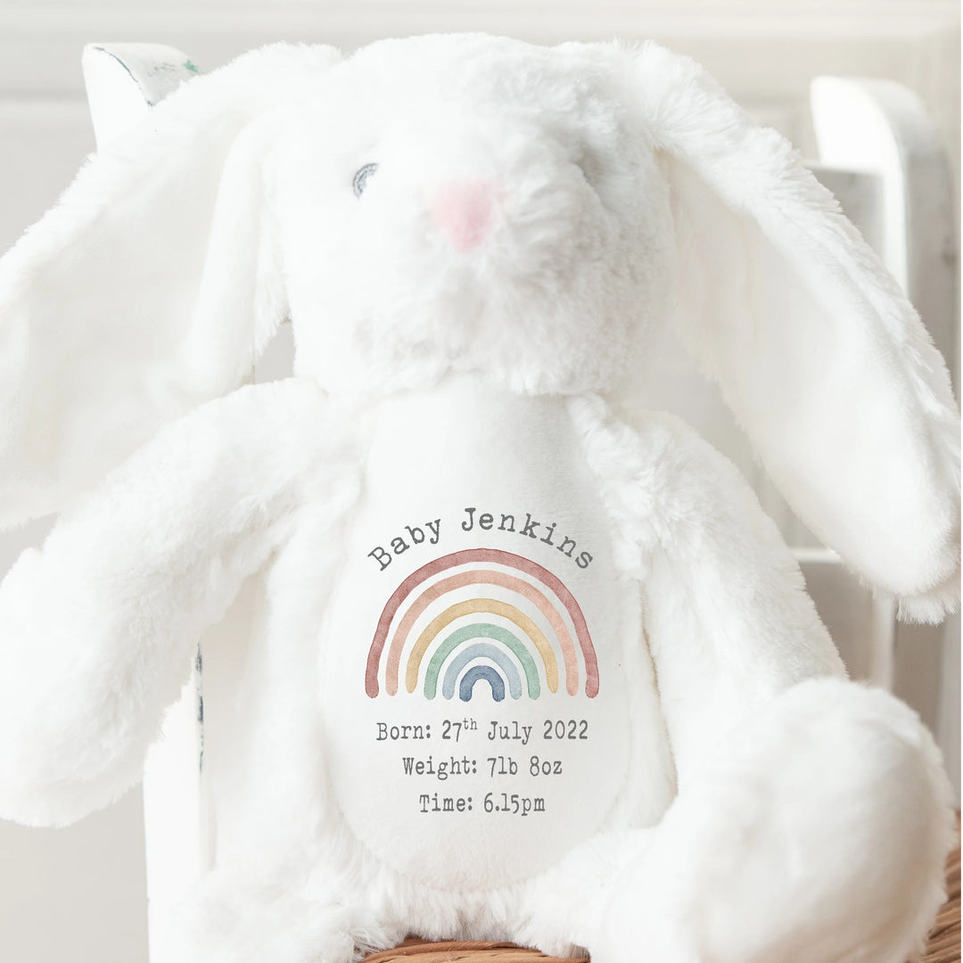 Personalised Rainbow Birth Announcement Bunny