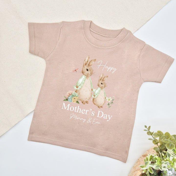 Personalised Happy Mother's Day Sage Rabbits T-shirt
