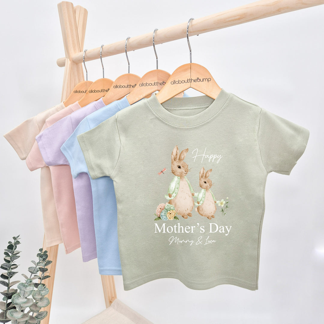 Personalised Happy Mother's Day Sage Rabbits T-shirt