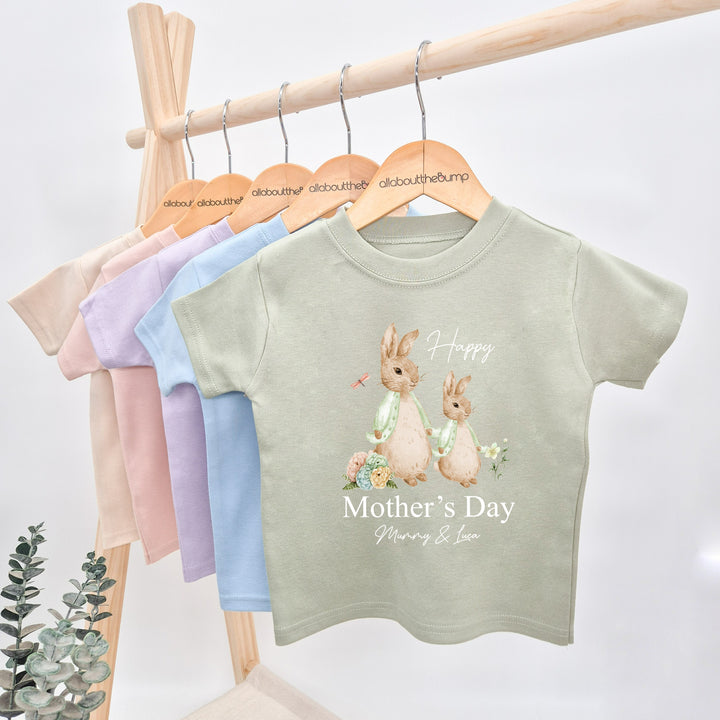 Personalised Happy Mother's Day Sage Rabbits T-shirt
