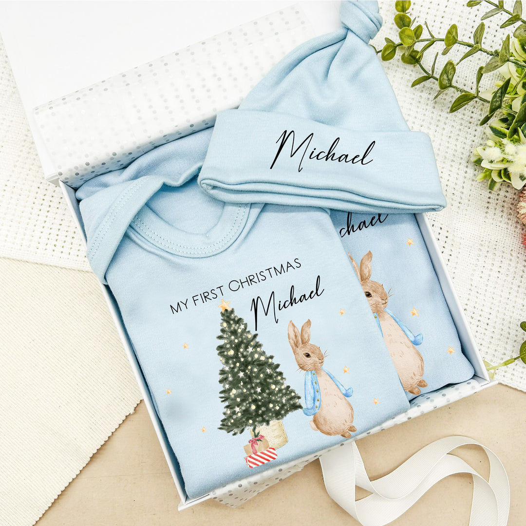 Personalised Blue Rabbit Christmas Clothing Gift Set