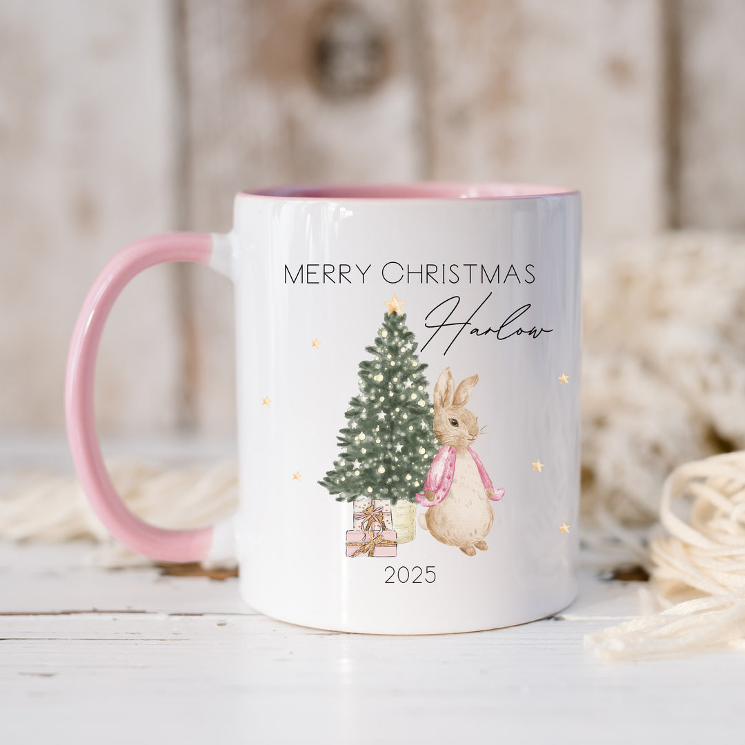 Personalised Girls Pink Rabbit Christmas Mug