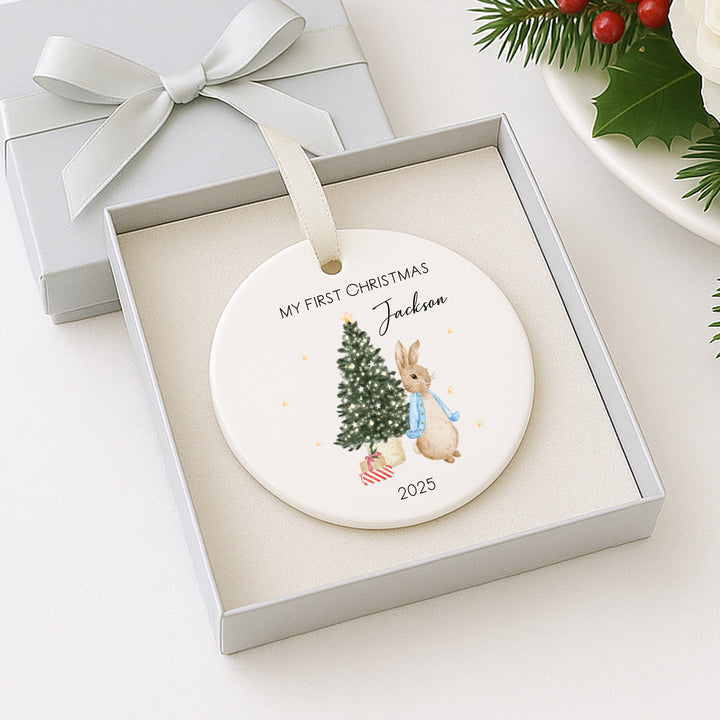Personalised Blue Rabbit My First Christmas Bauble