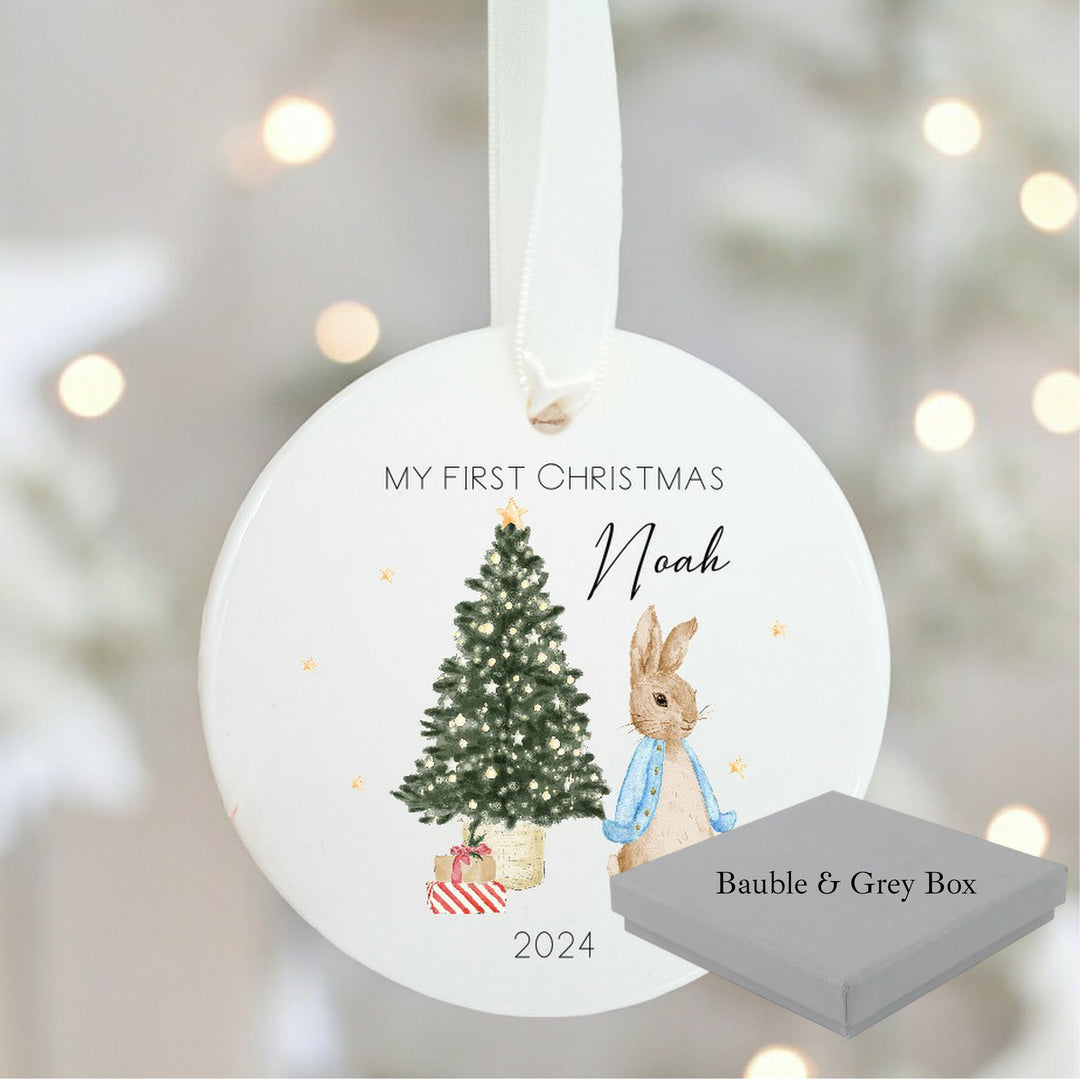 Personalised Blue Rabbit My First Christmas Bauble