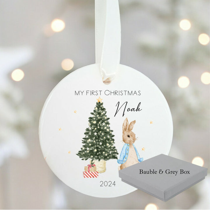 Personalised Blue Rabbit My First Christmas Bauble
