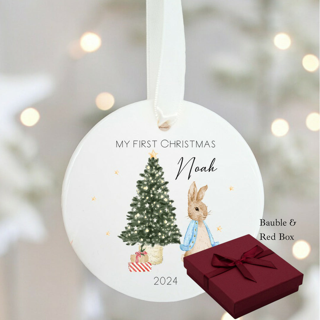 Personalised Blue Rabbit My First Christmas Bauble
