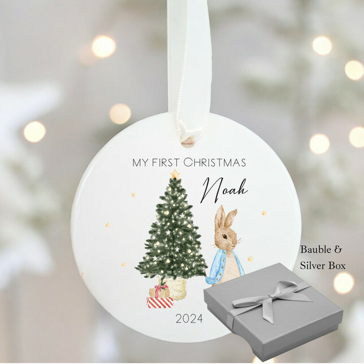 Personalised Blue Rabbit My First Christmas Bauble