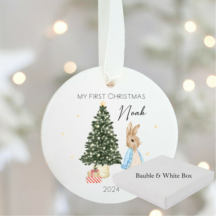 Personalised Blue Rabbit My First Christmas Bauble