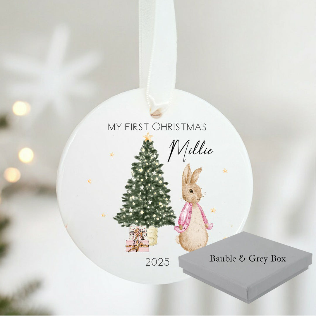 Personalised Pink Rabbit My First Christmas Bauble