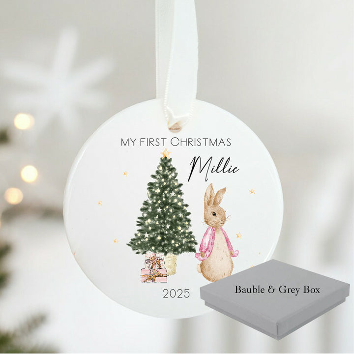 Personalised Pink Rabbit My First Christmas Bauble