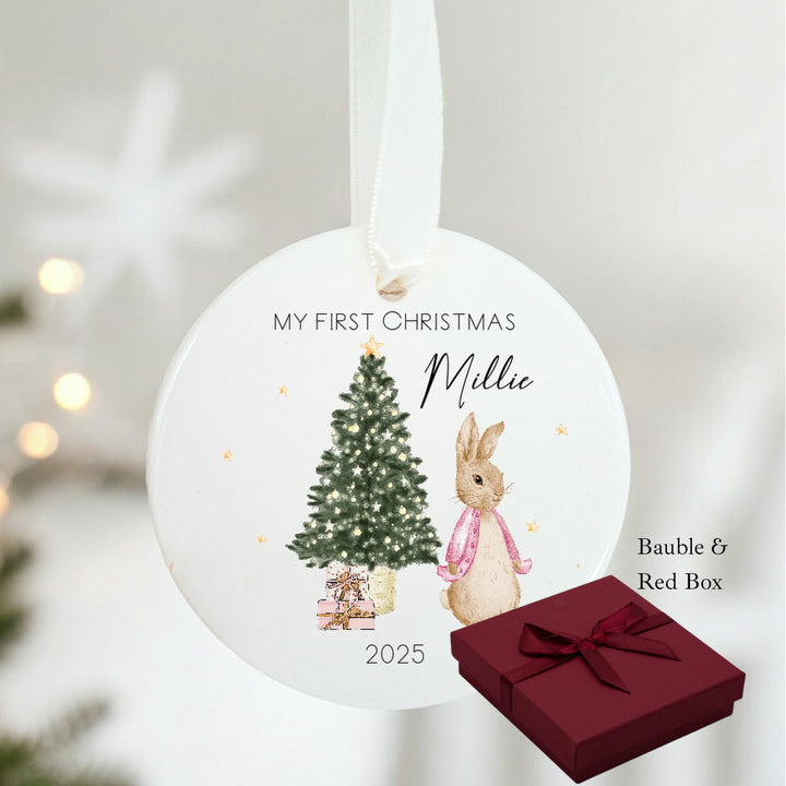 Personalised Pink Rabbit My First Christmas Bauble