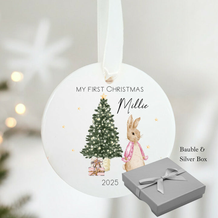 Personalised Pink Rabbit My First Christmas Bauble