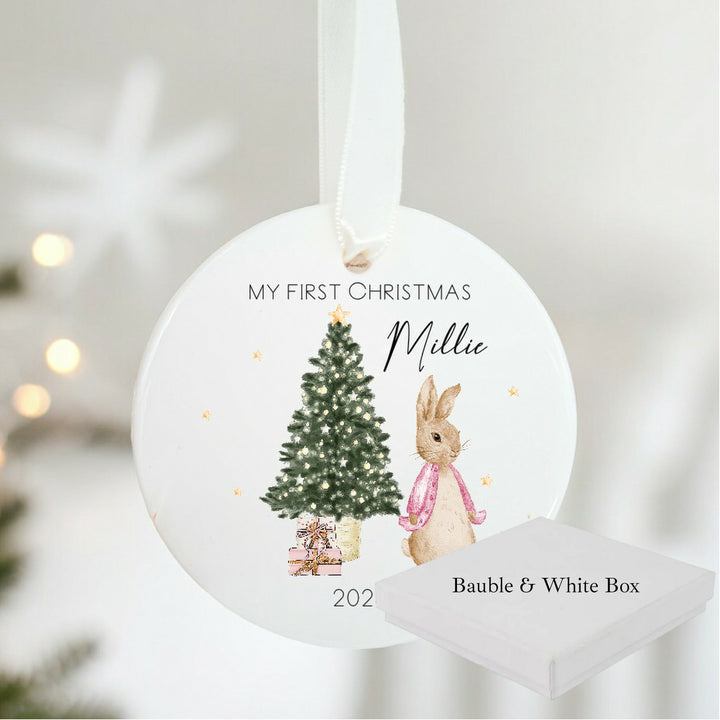 Personalised Pink Rabbit My First Christmas Bauble
