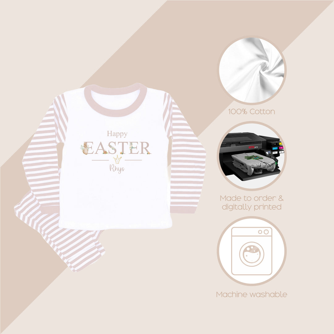 These pyjamas are 100% Cotton and are made to order. They can be machine washed