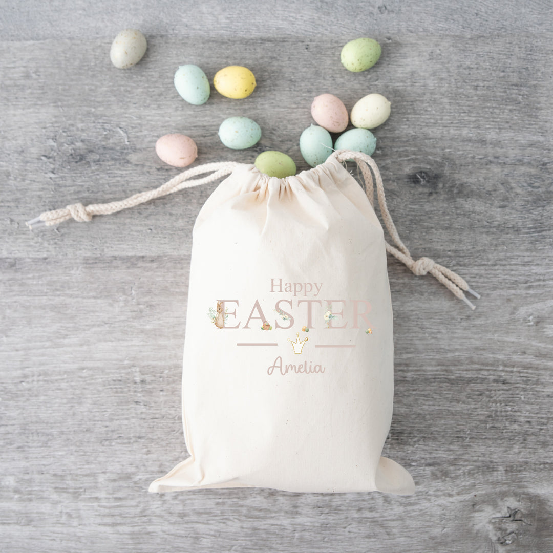 Personalised Happy Easter Beige Treat Bag