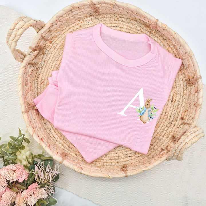 Personalised Blue Rabbit Initial Ribbed Loungewear