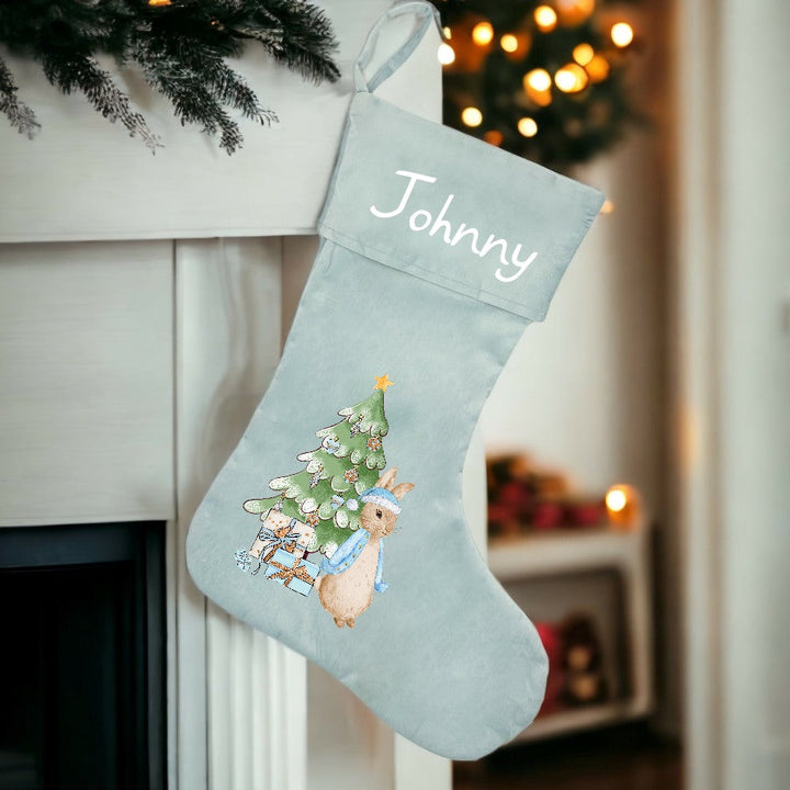 Personalised Blue Rabbit Christmas Stocking or Santa Sack
