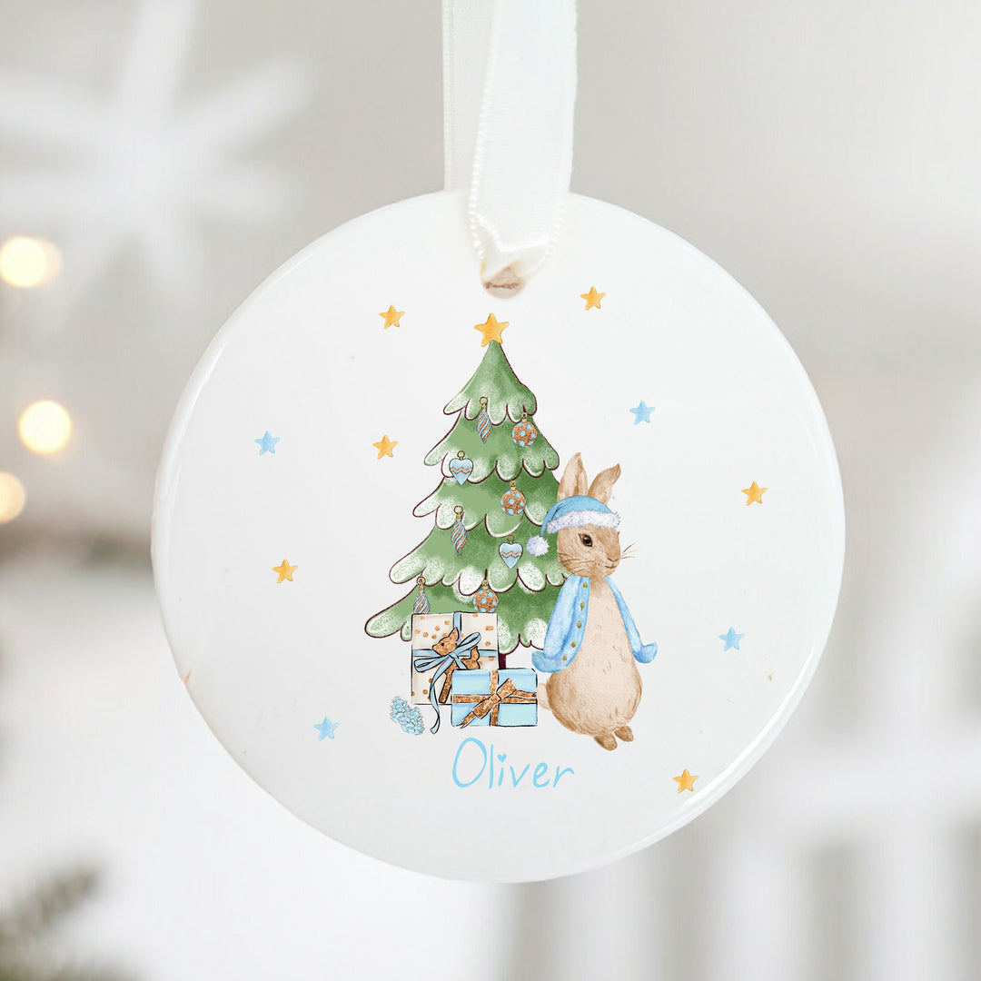 Personalised Blue Rabbit Christmas Tree Ornament