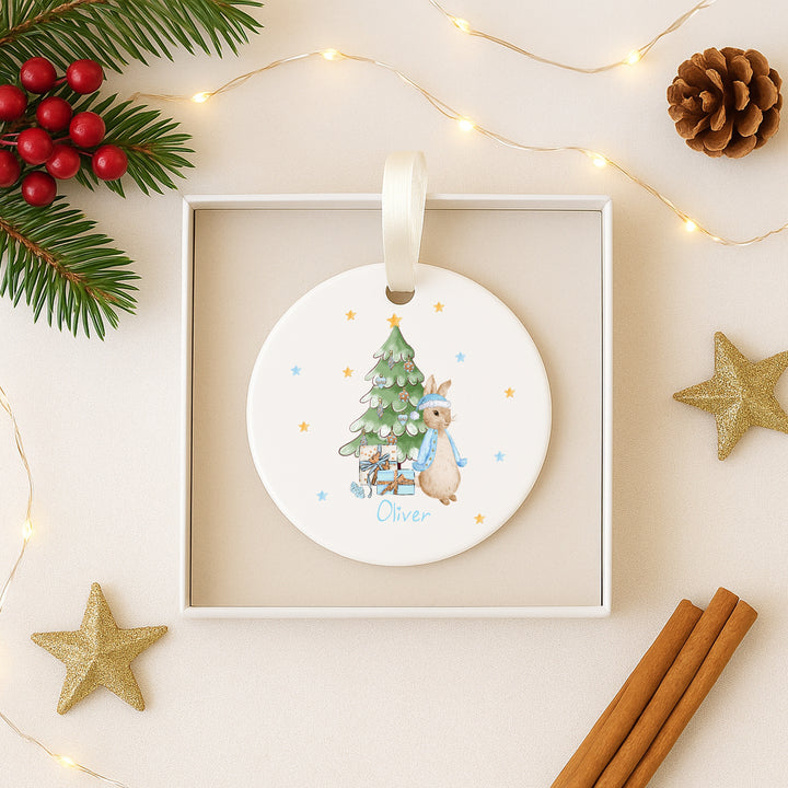 Personalised Blue Rabbit Christmas Tree Ornament