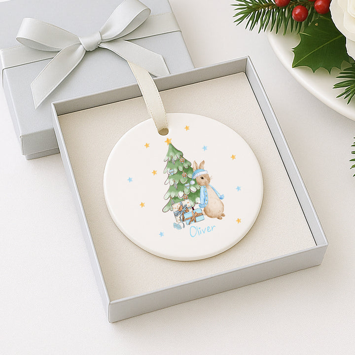 Personalised Blue Rabbit Christmas Tree Ornament