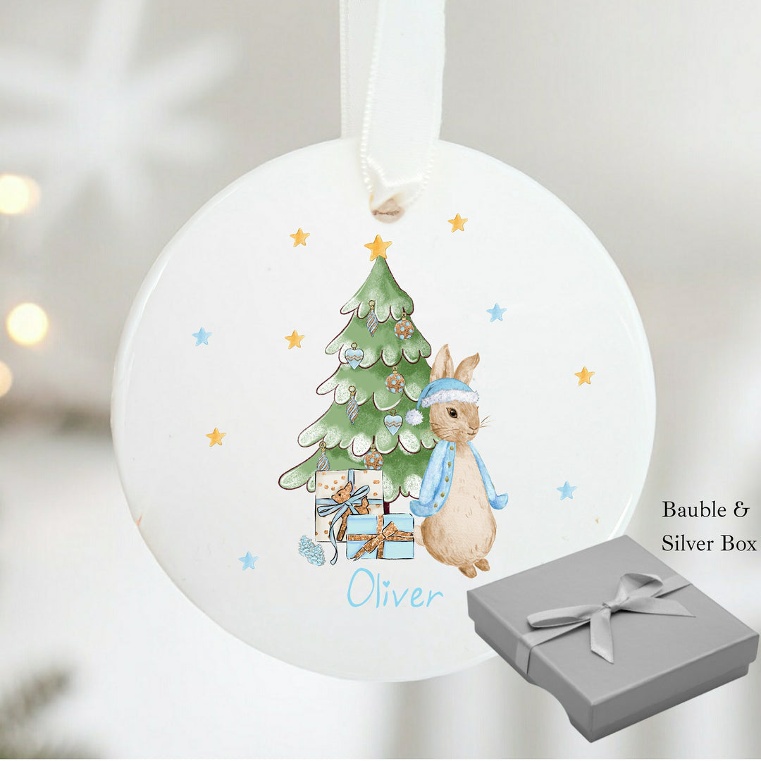 Personalised Blue Rabbit Christmas Tree Ornament