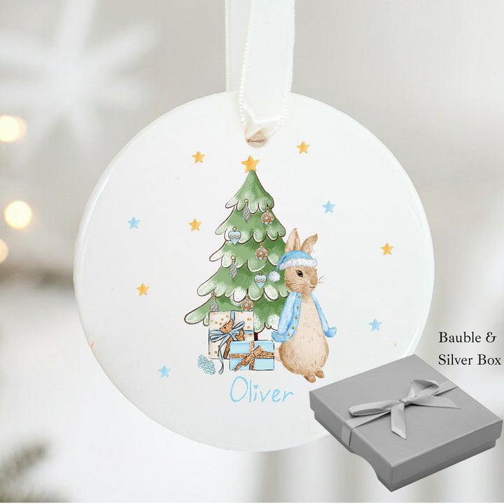 Personalised Blue Rabbit Christmas Tree Ornament