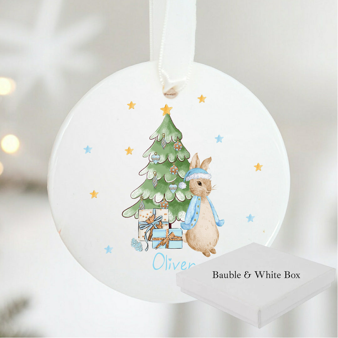 Personalised Blue Rabbit Christmas Tree Ornament