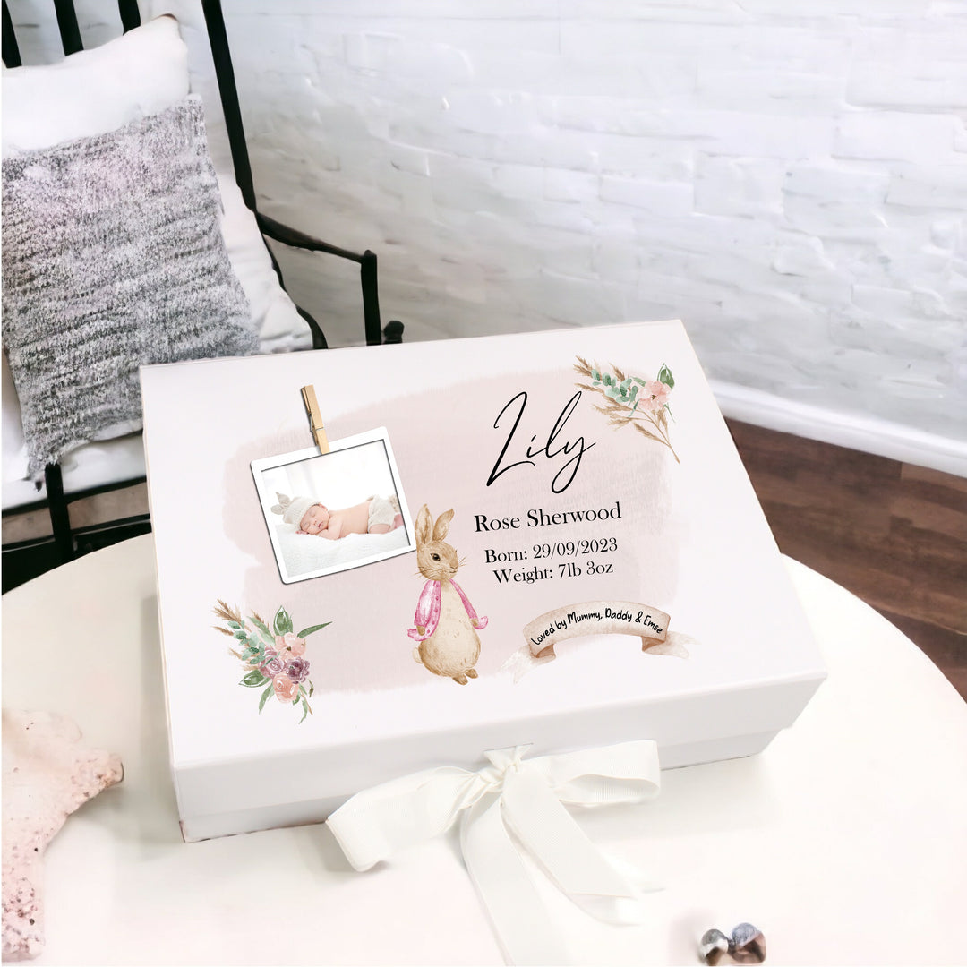 Personalised Girls Pink Rabbit Own Photo Baby Box