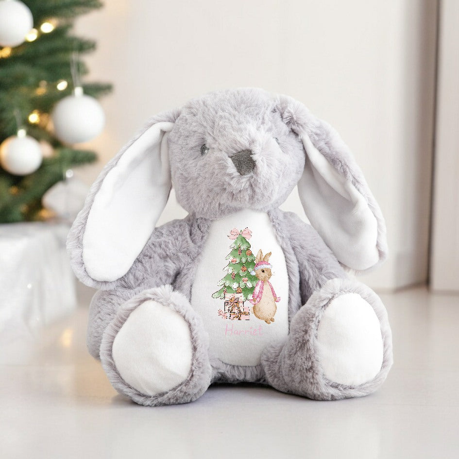 Personalised Christmas Pink Rabbit Bunny/Reindeer Teddy