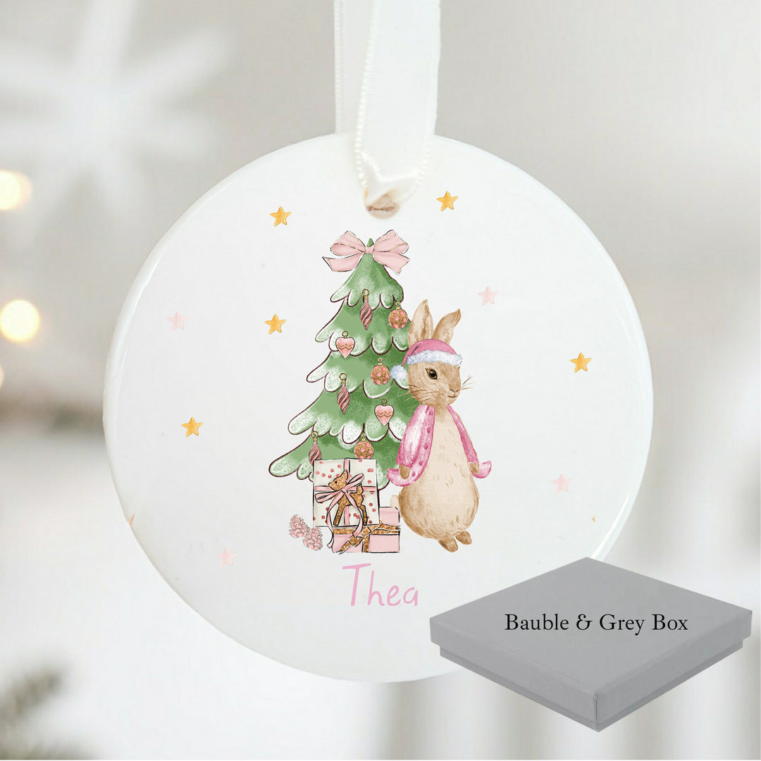 Personalised Pink Rabbit Christmas Ceramic Bauble