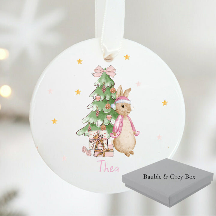 Personalised Pink Rabbit Christmas Ceramic Bauble