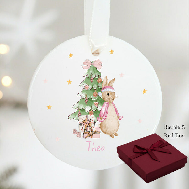 Personalised Pink Rabbit Christmas Ceramic Bauble