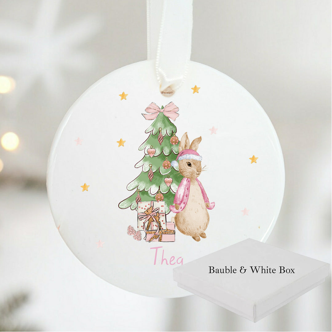 Personalised Pink Rabbit Christmas Ceramic Bauble