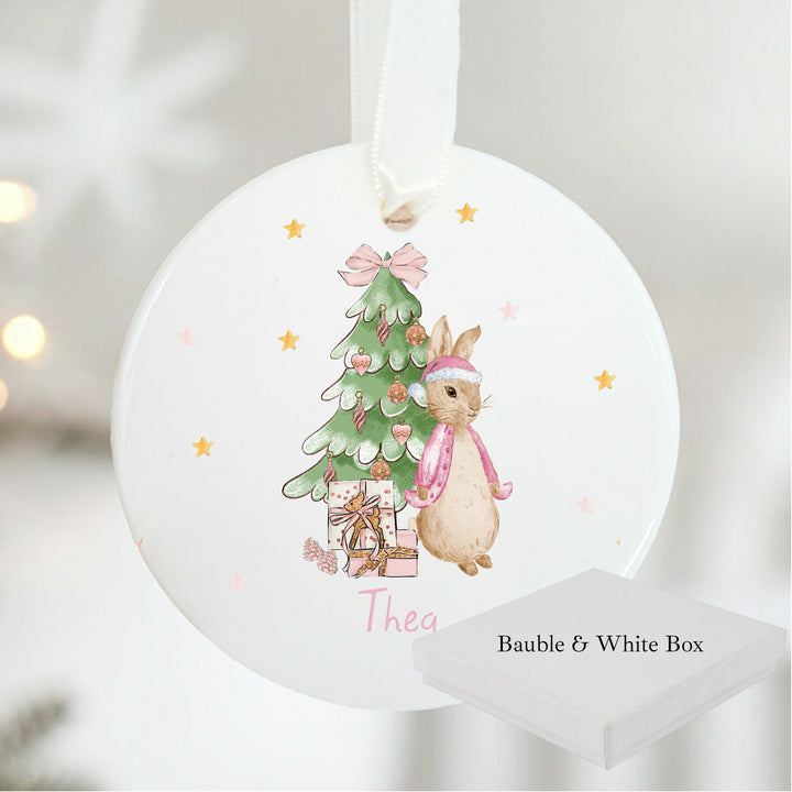 Personalised Pink Rabbit Christmas Ceramic Bauble