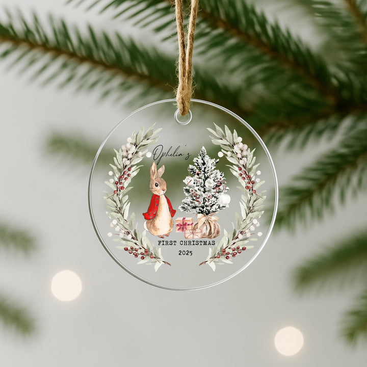 Personalisesd My First Christmas Red Rabbit Wreath Acrylic Bauble
