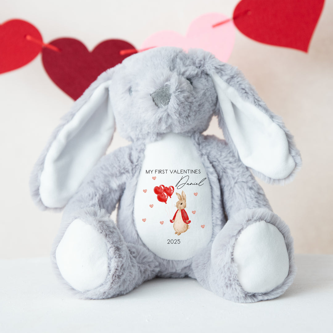 Personalised Valentines Red Rabbit White/Grey Bunny