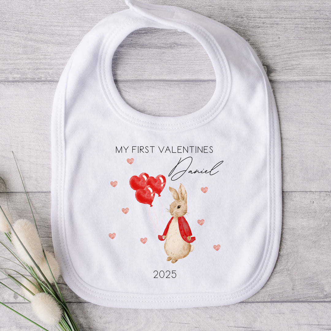 Personalised First Valentines Red Rabbit Babygrow/Vest