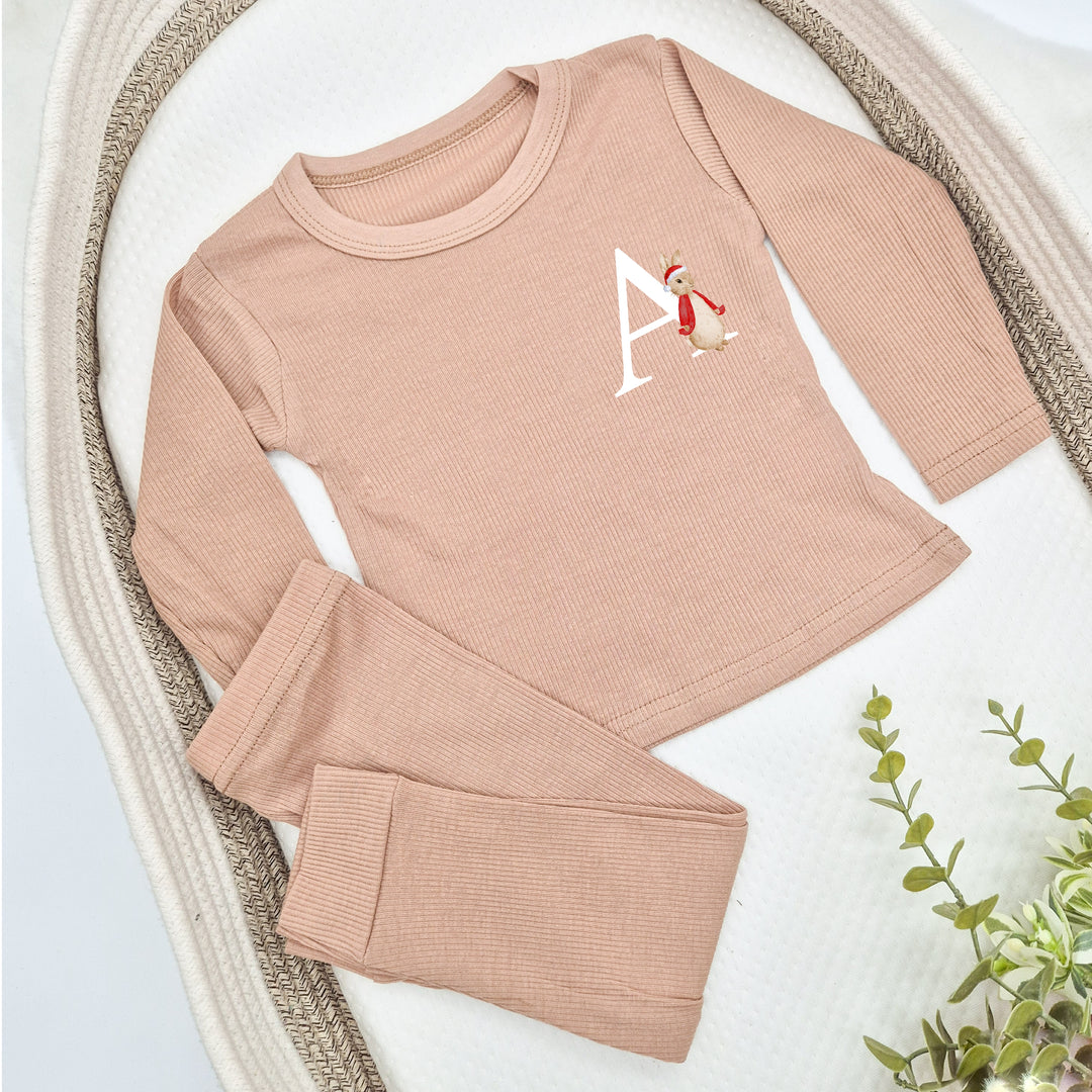 Personalised Rabbit Initial Christmas Ribbed Loungewear